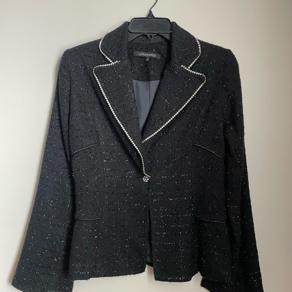Chic Black Women's Blazer with Pearl Detailing